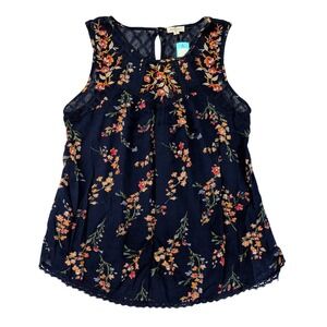 Mason & Belle Tempesta Lace Detail Blouse Navy Floral Embroidered Tank Top XL